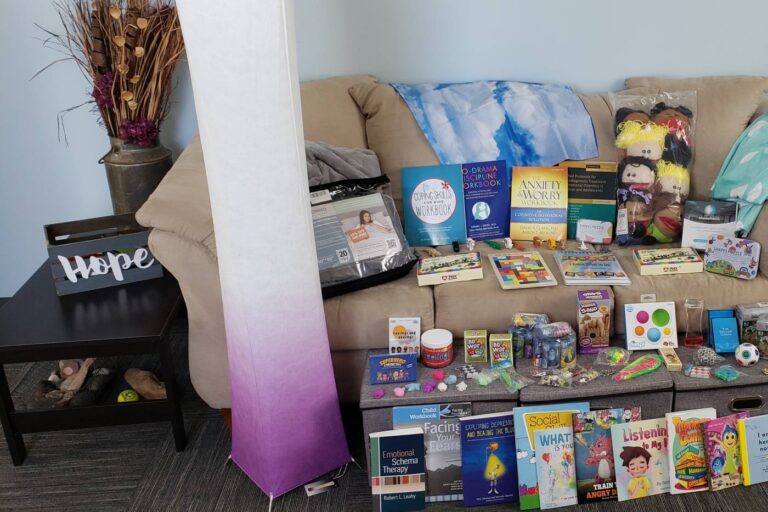 Donation items on couch