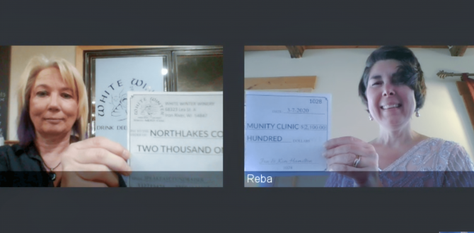 WWW-NLCC-Check-1 Two women on online meeting holding up a check