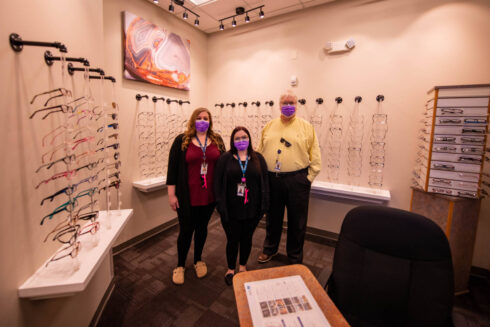 3 staff members in the optometry office