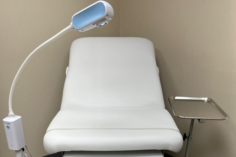 Exam table in a treatment room