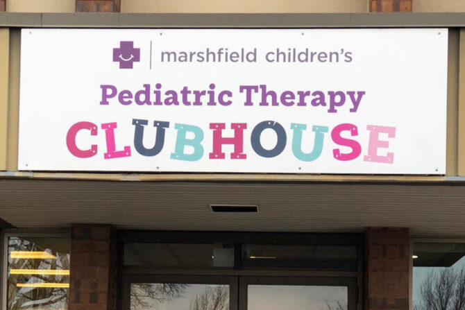 Marshfield children's pediatric therapy clubhouse sign