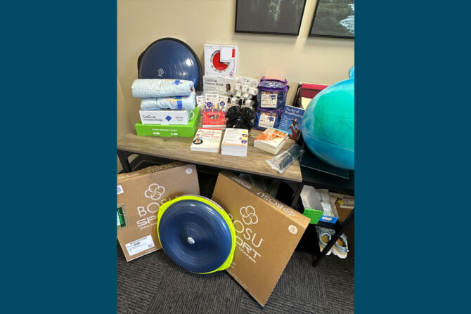 NorthLakes Community Clinic Celebrates Superior Health Foundation Grant for Pediatric Therapies Lending Closet Pediatric therapy equipment stacked on table