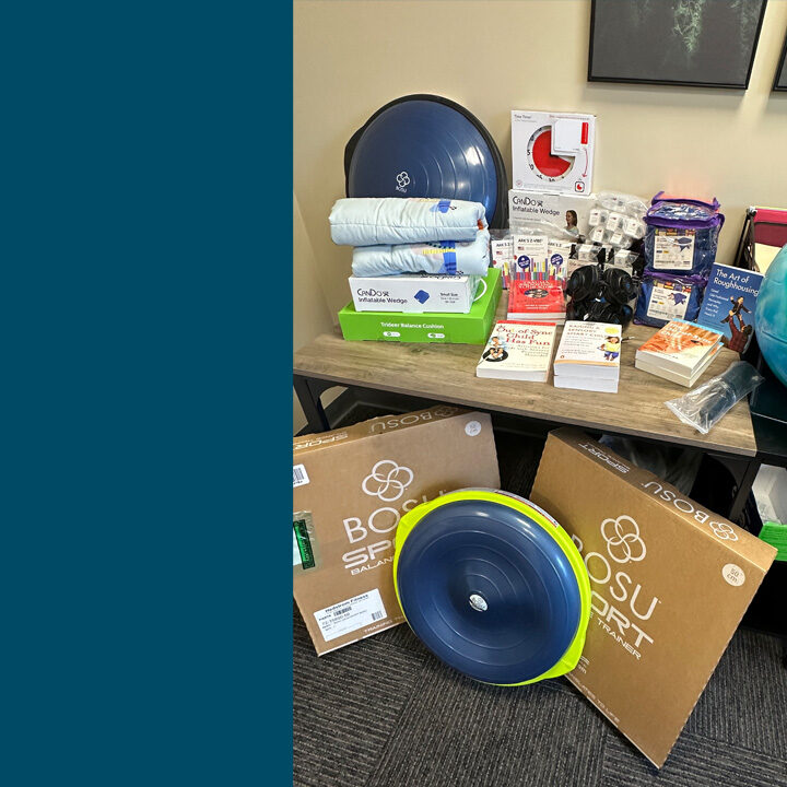 NorthLakes Community Clinic Celebrates Superior Health Foundation Grant for Pediatric Therapies Lending Closet Pediatric therapy equipment stacked on table