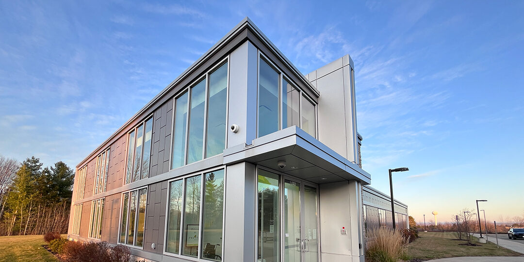 exterior of a building with a glass wall